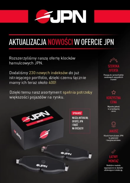 JPN -klocki hamulcowe aktualizacja nowości w ofercie